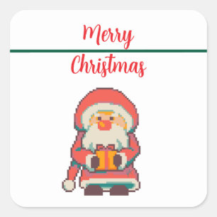 Santa Claus Pixelart Merry Christmas, Pixel Art  Vierkante Sticker
