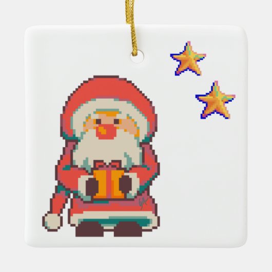 Santa Claus Pixelart, Pixel Art  Keramisch Ornament (Voorkant)
