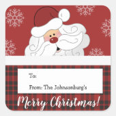 Santa Claus Plaid Square Holiday Christmas Label (Voorkant)
