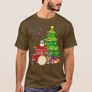 Santa Claus Play Drums nabij kerstboom Funny T-shirt