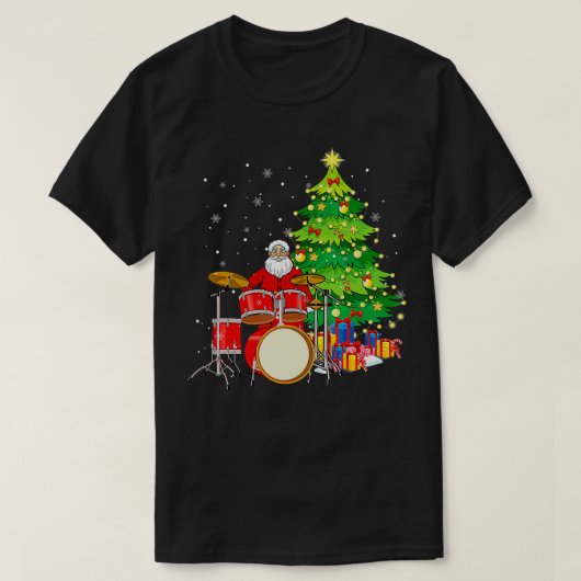 Santa Claus Play Drums nabij kerstboom Funny T-shirt (Design voorkant)