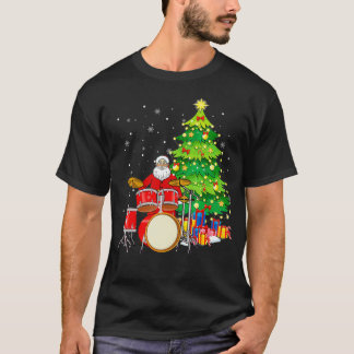 Santa Claus Play Drums nabij kerstboom Funny T-shirt