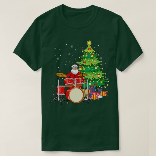 Santa Claus Play Drums nabij kerstboom Funny T-shirt (Design voorkant)