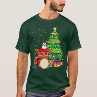 Santa Claus Play Drums nabij kerstboom Funny T-shirt