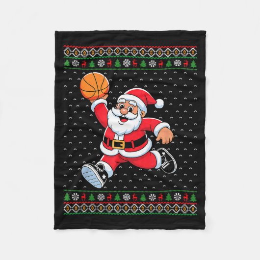 Santa Claus Playing Basketball Ugly Christmas Men Fleece Deken (Voorkant)