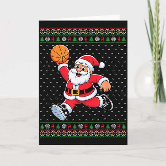 Santa Claus Playing Basketball Ugly Christmas Men Kaart (Voorkant)