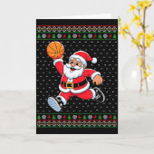 Santa Claus Playing Basketball Ugly Christmas Men Kaart (Gele Bloem)
