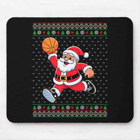 Santa Claus Playing Basketball Ugly Christmas Men Muismat (Voorkant)