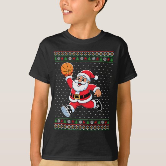 Santa Claus Playing Basketball Ugly Christmas Men  T-shirt (Voorkant)