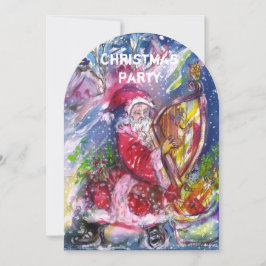 SANTA CLAUS PLAYING HARP CHRISTMAS PARTY INVITE KAART