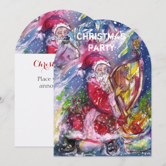 SANTA CLAUS PLAYING HARP CHRISTMAS PARTY INVITE KAART (Voorkant / Achterkant)