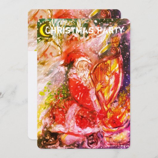 SANTA CLAUS PLAYING HARP CHRISTMAS PARTY INVITE KAART (Voorkant / Achterkant)