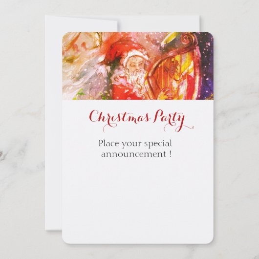 SANTA CLAUS PLAYING HARP CHRISTMAS PARTY INVITE KAART (Achterkant)
