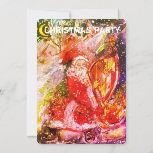 SANTA CLAUS PLAYING HARP CHRISTMAS PARTY INVITE KAART (Voorkant)