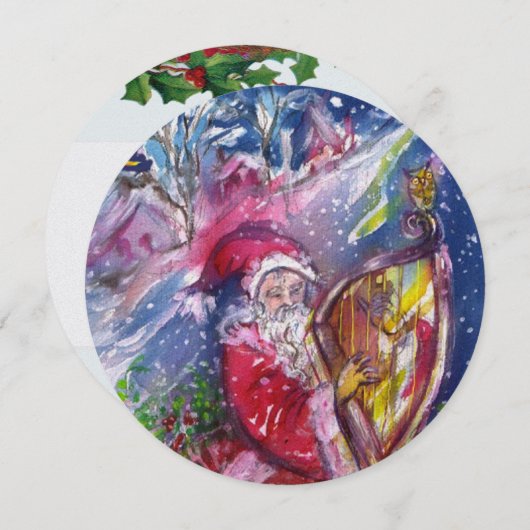SANTA CLAUS PLAYING HARP - CHRISTMAS PARTY Pearl Kaart (Voorkant / Achterkant)