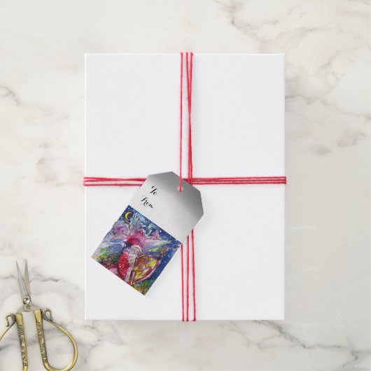 SANTA CLAUS PLAYING HARP Red White Kerstmis Cadeaulabel (Met Touw)