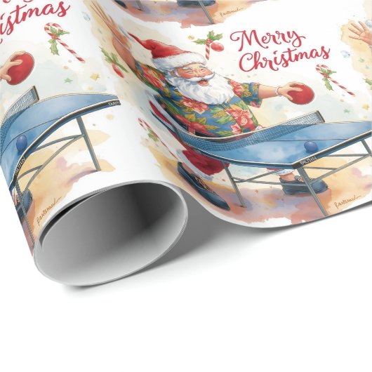 Santa Claus playing ping pong in a Hawaiian shirt Cadeaupapier (Rol Hoek)