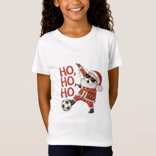 Santa Claus playing soccer with Christmas lights T-shirt (Voorkant)