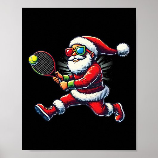 Santa Claus Playing Tennis Game Tennis Racket Chri Poster (Voorkant)