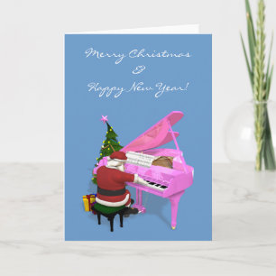 Santa Claus Plays Pink Piano Feestdagen Kaart