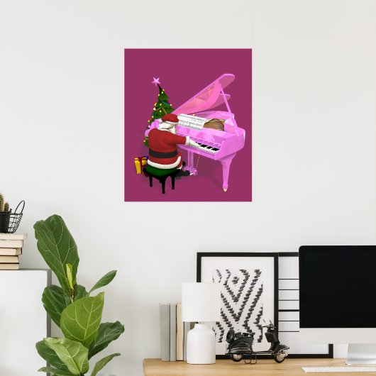 Santa Claus Plays Pink Piano Poster (Thuiskantoor)