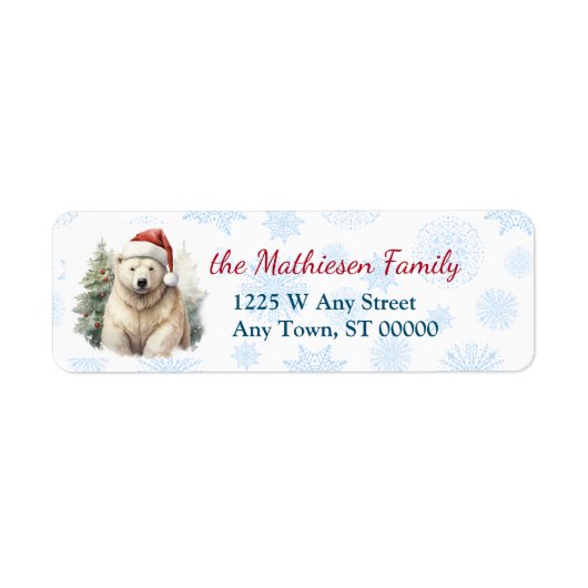 Santa Claus Polar Beer Blauwe Sneeuwvlok Etiket (Voorkant)