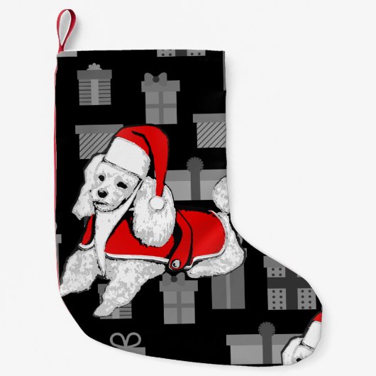 santa claus poodle kleine kerstsok (Voorkant)