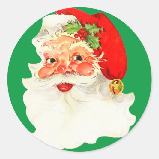 Santa Claus Portret Holly Pet Ronde Sticker (Voorkant)