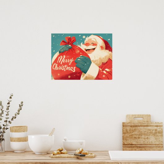 Santa Claus Preparing Christmas Gifts Poster (Keuken)