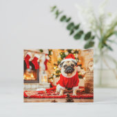 Santa Claus Pug with Christmas Tree Briefkaart (Staand voorkant)