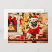 Santa Claus Pug with Christmas Tree Briefkaart (Voorkant / Achterkant)