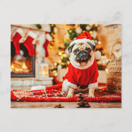 Santa Claus Pug with Christmas Tree Briefkaart