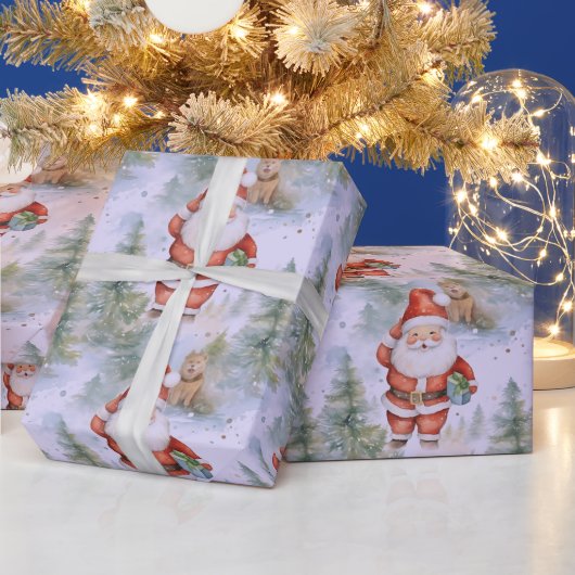 Santa Claus Puppy Sneeuw Moderne Kerstmis Cadeaupapier (Feestdagen)