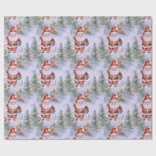 Santa Claus Puppy Sneeuw Moderne Kerstmis Cadeaupapier (Vlak)