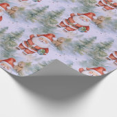 Santa Claus Puppy Sneeuw Moderne Kerstmis Cadeaupapier (Hoek)