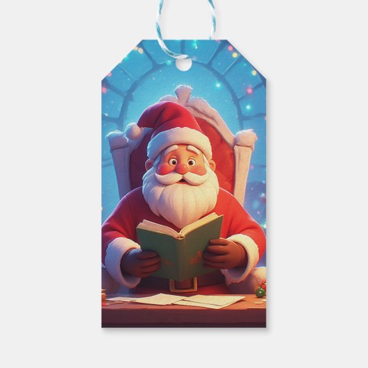 Santa Claus Reading a Book by Candlelight Cadeaulabel (Achterkant)