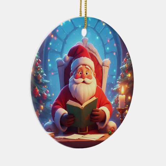 Santa Claus Reading a Book by Candlelight Keramisch Ornament (Rechts)