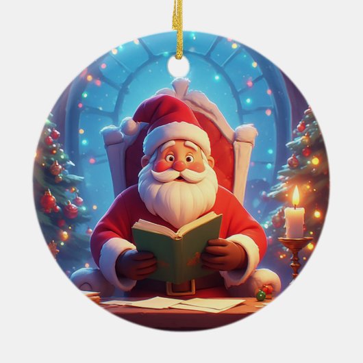 Santa Claus Reading a Book by Candlelight Keramisch Ornament (Achterkant)
