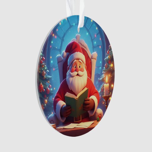 Santa Claus Reading a Book by Candlelight Ornament (voorkant)