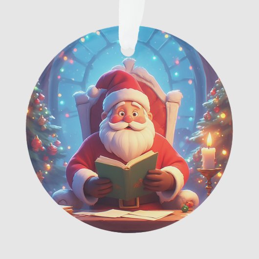 Santa Claus Reading a Book by Candlelight Ornament (voorkant)