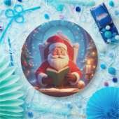 Santa Claus Reading a Book by Candlelight Papieren Bordje (Feest)