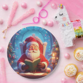 Santa Claus Reading a Book by Candlelight Papieren Bordje (Feest)