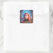 Santa Claus Reading a Book by Candlelight Vierkante Sticker (Tas)