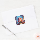 Santa Claus Reading a Book by Candlelight Vierkante Sticker (Envelop)