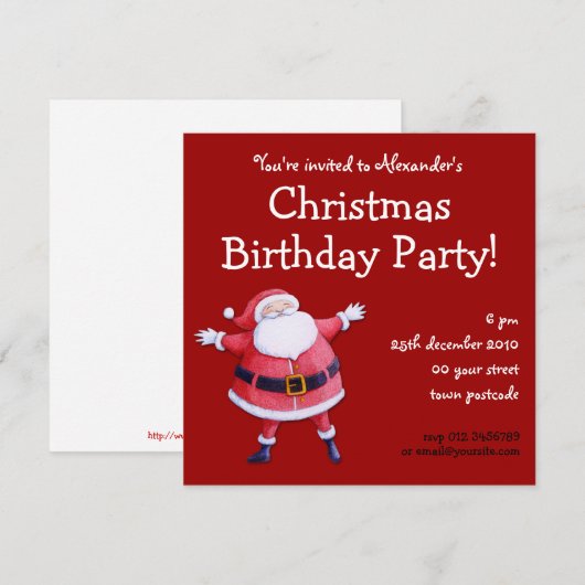 Santa Claus red Kerstmis uitnodiging (Voorkant / Achterkant)