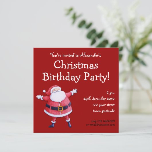 Santa Claus red Kerstmis uitnodiging (Staand voorkant)
