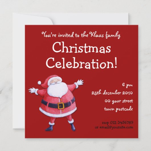 Santa Claus red kerstparty uitnodiging (Voorkant)