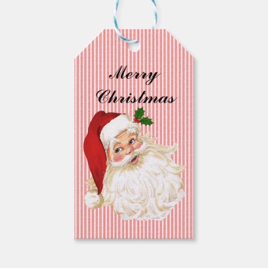  Santa Claus Red White Stripe Gift Labels Cadeaulabel (Voorkant)