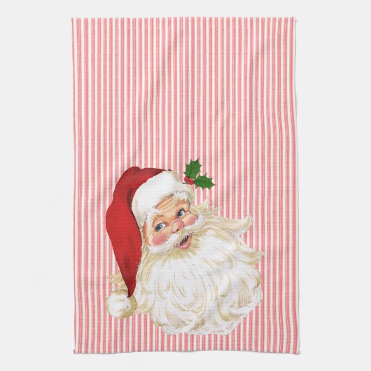 Santa Claus Red & White Stripe Theedoek (Verticaal)