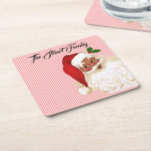 Santa Claus Red White Stripe Vierkant Papier Onder Kartonnen Onderzetters (Schuin)